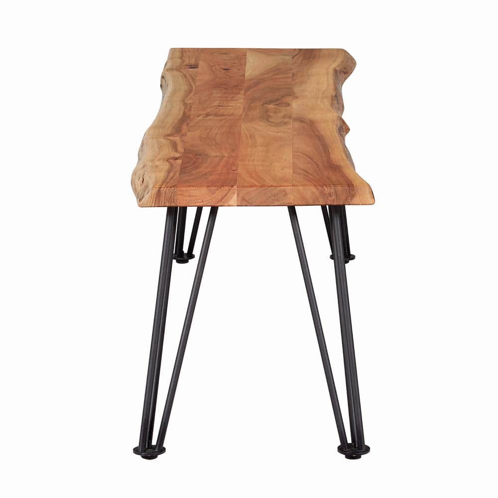 Sherman Rustic Industrial Natural Acacia Dining Bench with Gunmetal Hairpin Legs