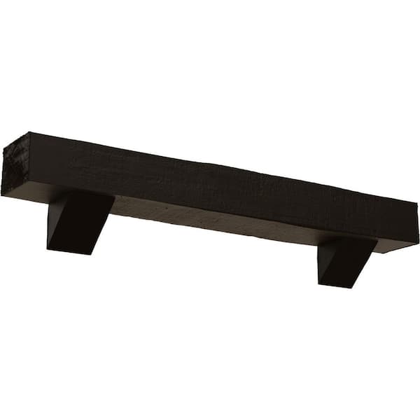 Ekena Millwork 4 in. x 4 in. x 4 ft. Rough Cedar Faux Wood Fireplace Mantel Kit, Breckinridge Corbels, Natural Ash