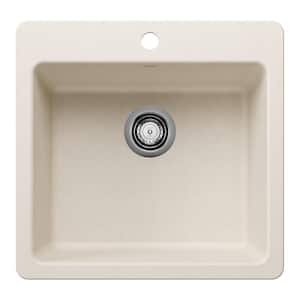 Liven SILGRANIT 21.25 in. Drop-In/Undermount Single Bowl Granite Composite Kitchen Sink in Soft White