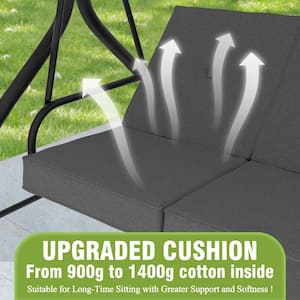 3-Person Patio Swing With Converting and Adjustable Canopy and Upgraded Thickened Cushions in Gray