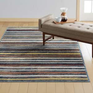 Treasure Striped Blue/Yellow 6 ft. x 9 ft. Striped Machine Washable Runner Area Rug