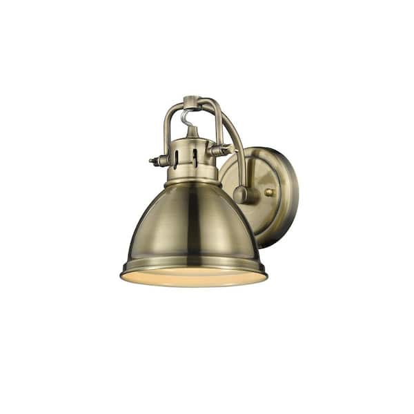 Golden Lighting - Duncan AB 1-Light Aged Brass Bath Light with Aged Brass Shade