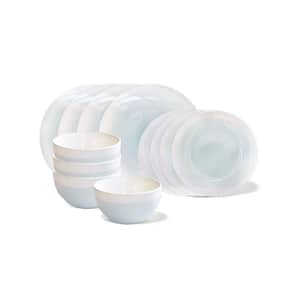 12-Piece Casual Mint White Stoneware Dinnerware Set (Service for 4)