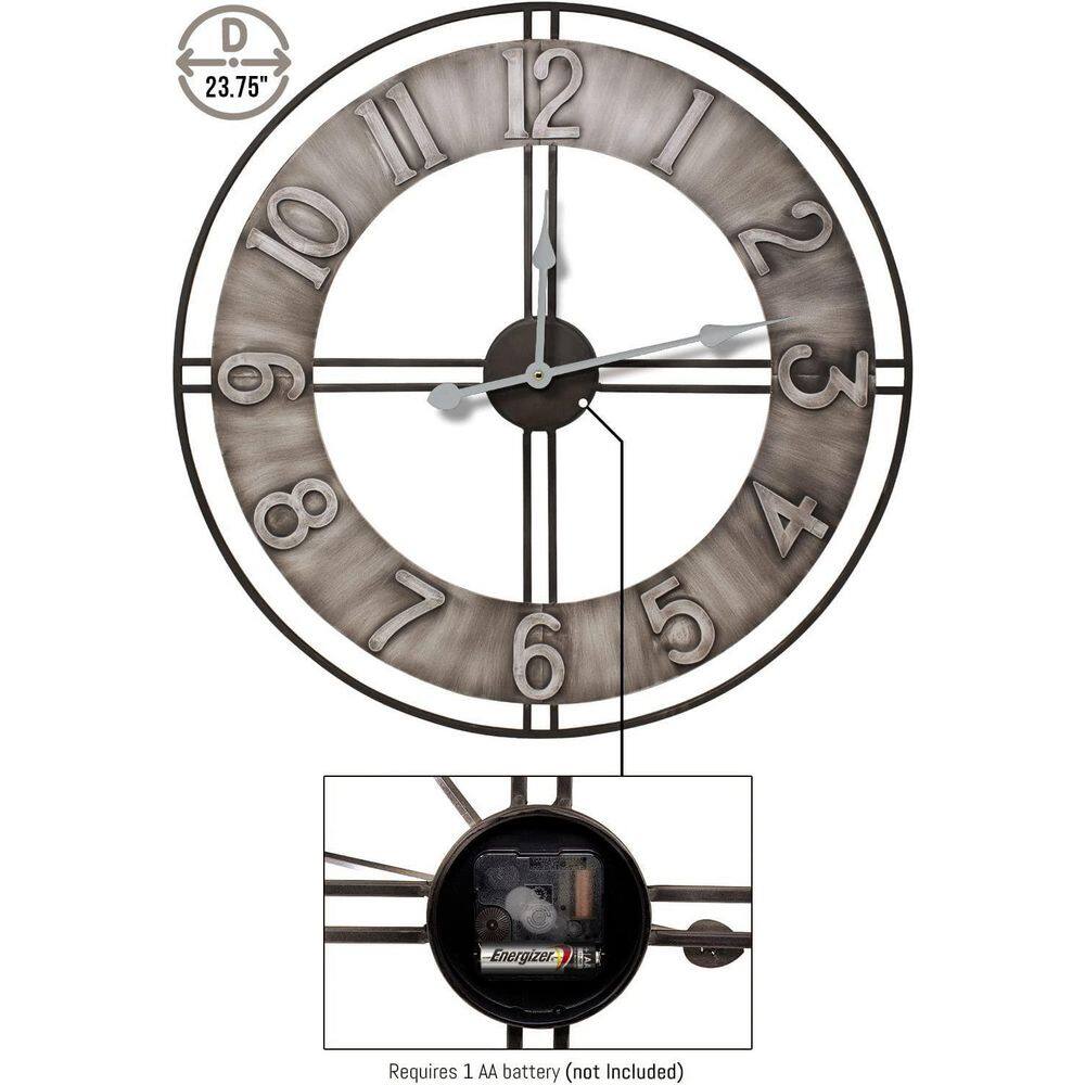 Sorbus 24" Distressed Gray Oversized Metal Wall Clock