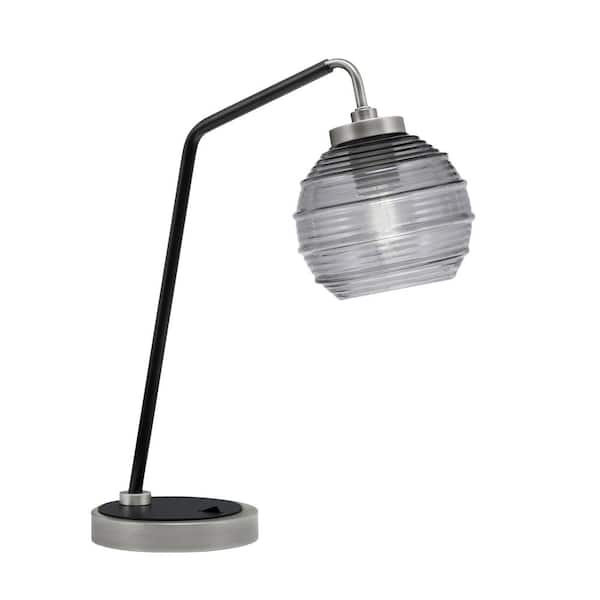 Unbranded Delgado 16.5 in. Graphite and Matte Black Piano Desk Lamp with Smoke Ribbed Glass