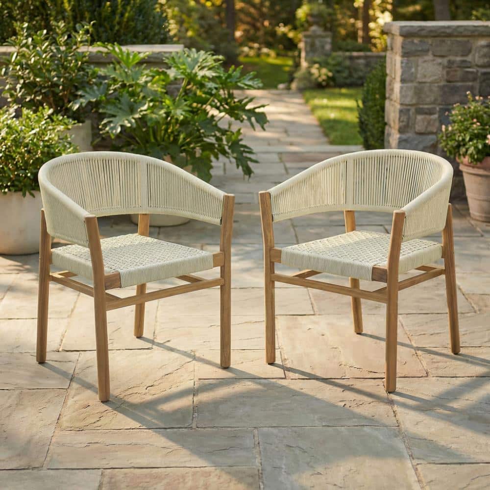 2-Piece Wood Teak Frame Outdoor Dining Chair with Natural Brown Rope price history on PriceWatchPro