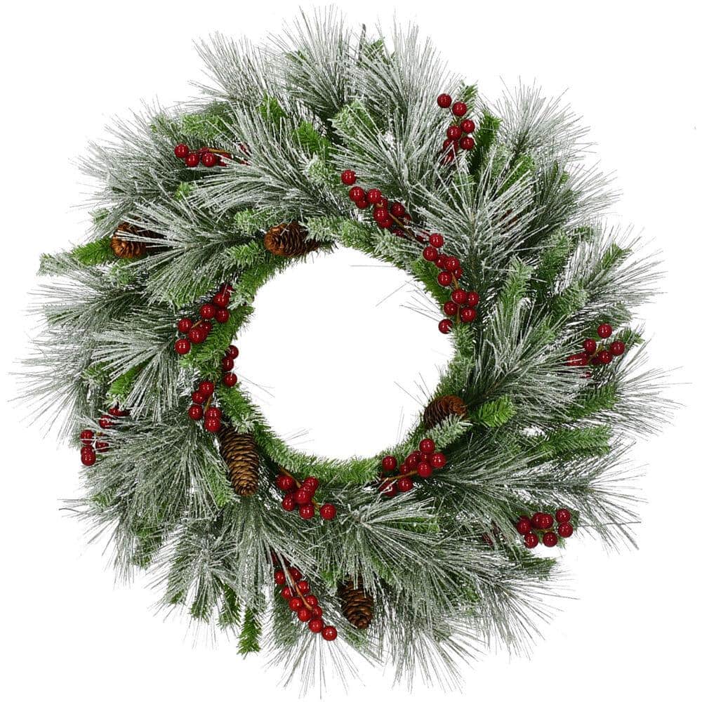 25 in. Lightly Flocked Artificial Christmas Wreath with Pinecones and Berri