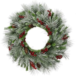 25 in. Lightly Flocked Artificial Christmas Wreath with Pinecones and Berries