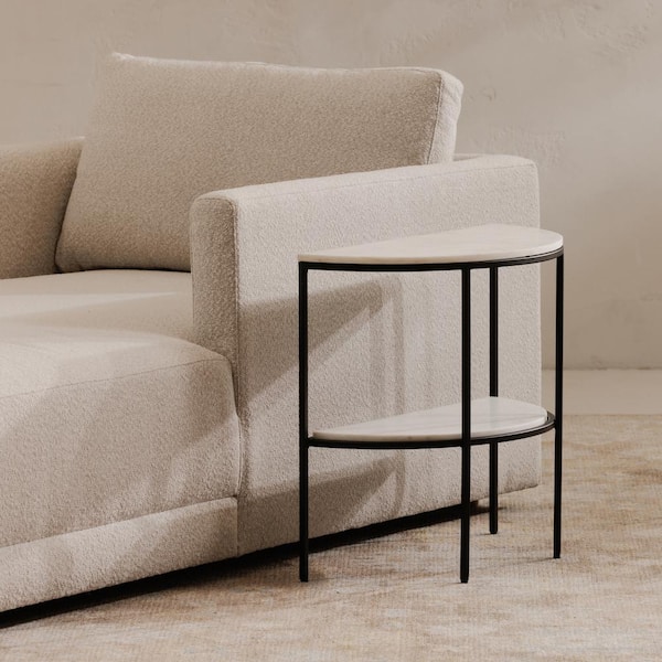 Kestrel 23.5 in. Freeform White Stone Accent Table with Iron Frame and Shelf