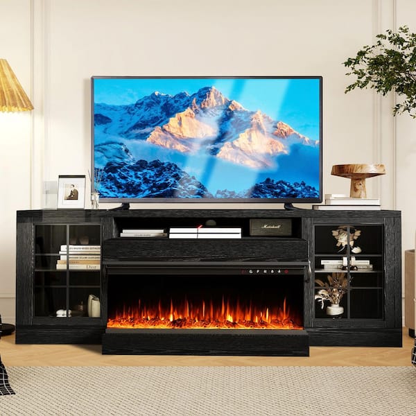 60 in. Freestanding Fireplace TV Stand with 30 in. Electric Fireplace insert, Heats 400 Sq Ft, 12 Flame Colors in Black