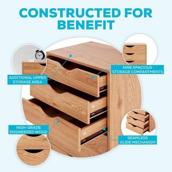 MAYKOOSH Natural, 9-Drawer with Shelf, Office File Cabinets 45.67