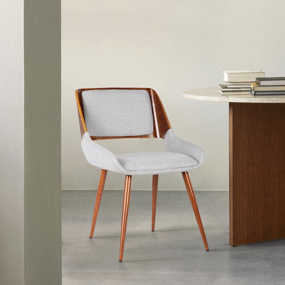 Panda 31 in. Gray Fabric and Walnut Wood Finish Mid-Century Dining Chair