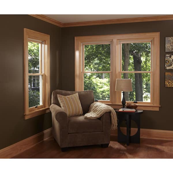 400 Series 33-5/8 in. x 40-7/8 in. Clad Wood Double-Hung Window w/Low-E Glass, White Ext/Pine Int & Stone Hardware