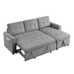 Grey 78.5 in. Reversible Polyester Full Size Sectional Sofa Bed with Storage Chaise and Side Pocket