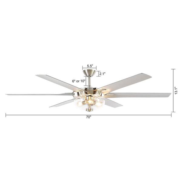 Flint Garden 70 in. Brushed Nickel 6 Blades Indoor Ceiling Fan 