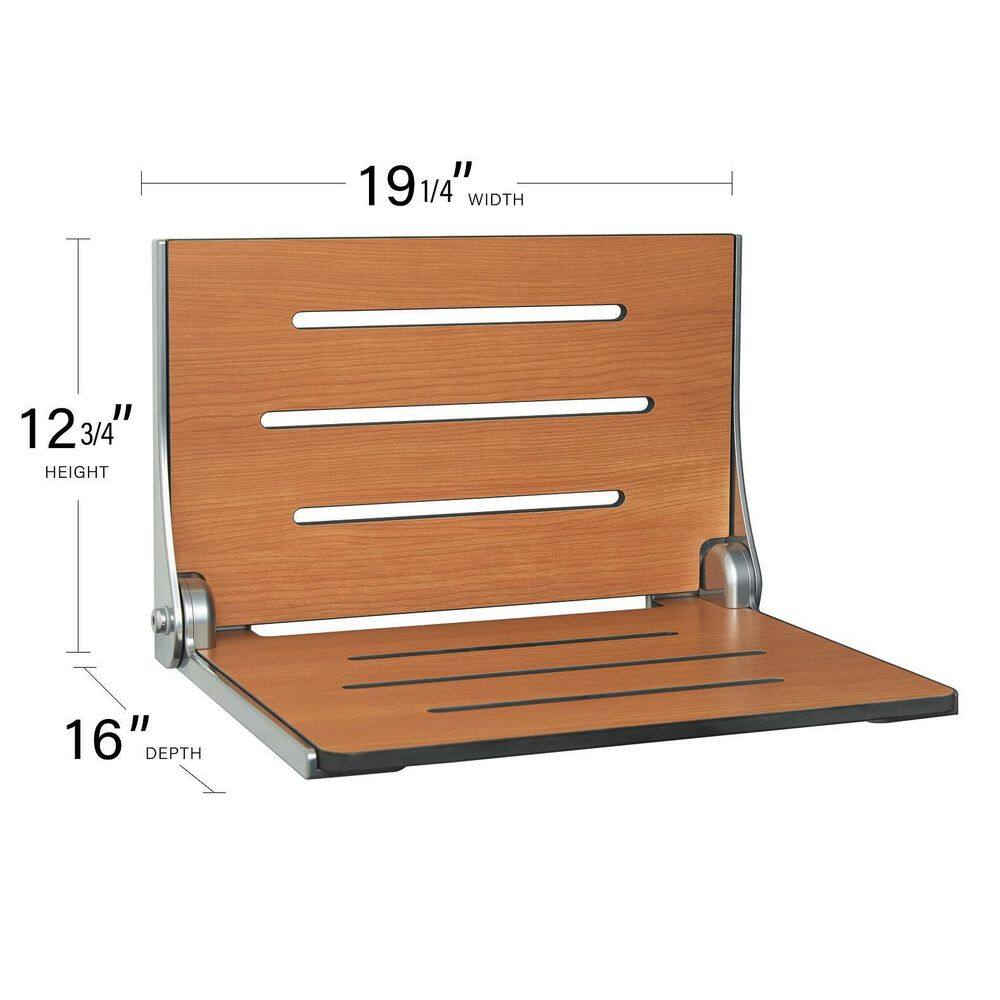 Silhouette Rustic Teak Folding Shower Seat with Silver Frame