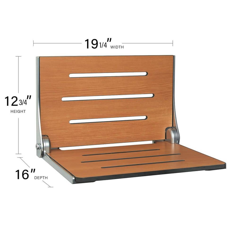 Silhouette Rustic Teak Folding Shower Seat with Silver Frame