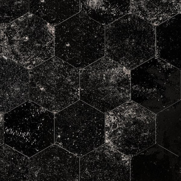 MOLOVO Alma Black Hexagon 5.9 in. x 5.1 in. Polished Porcelain Tile Sample