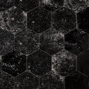 Alma Hexagon Black 5.1 in. X 5.9 in. Polished Porcelain Stone Look Floor and Wall Tile (3.34 sq. ft./Case)