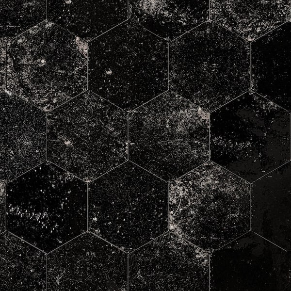 MOLOVO Alma Hexagon Black 5.1 in. X 5.9 in. Polished Porcelain Stone Look Floor and Wall Tile (3.34 sq. ft./Case)