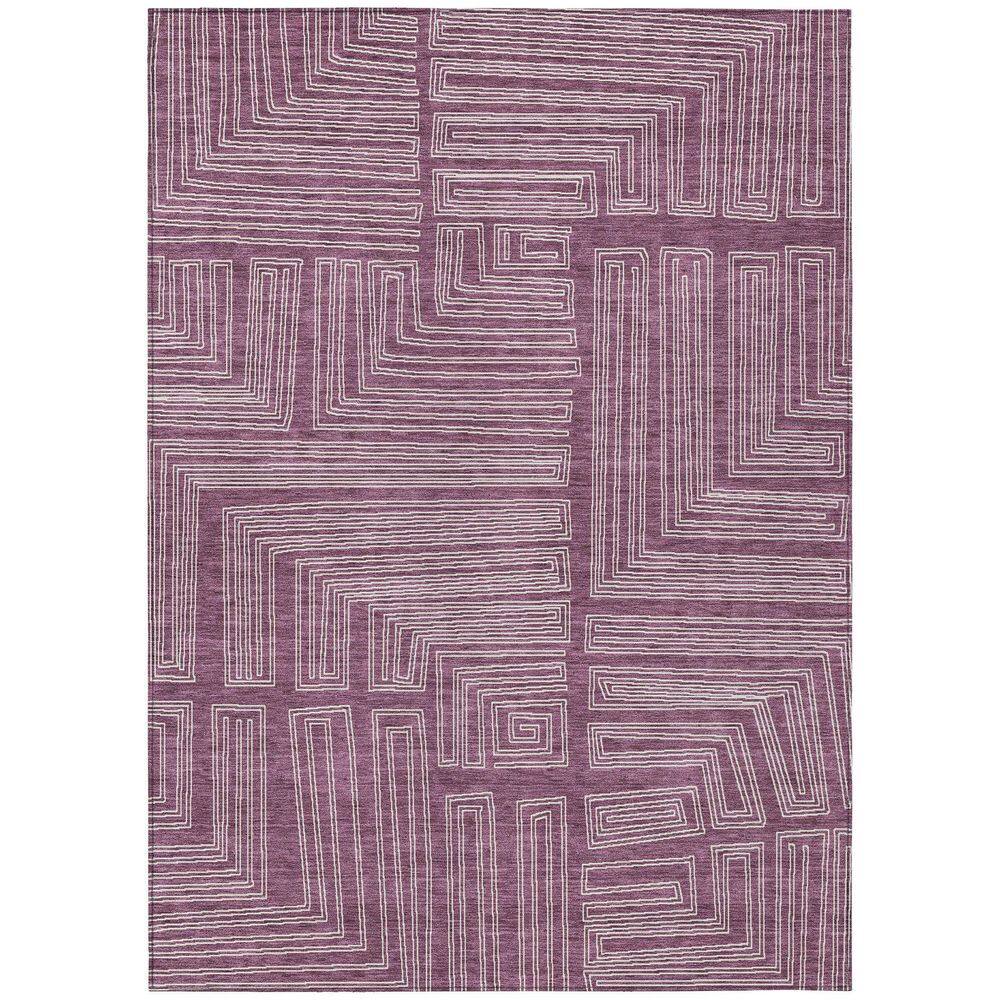 Eggplant Geometric Synthetic Flat Woven Washable Rug, 3' x 5'