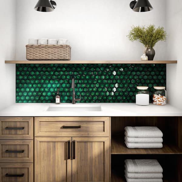 Artefino Jewel Emerald 11 in. x 12 in. Glossy Porcelain Pyramid Hexagon Mosaic Tile (8.6 sq. ft. /case)