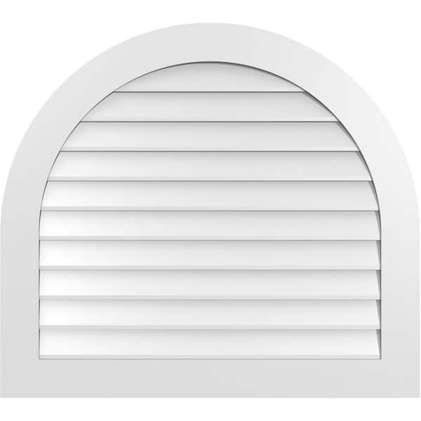 Ekena Millwork 38 in. x 34 in. Round Top Surface Mount PVC Gable Vent: Decorative with Standard Frame