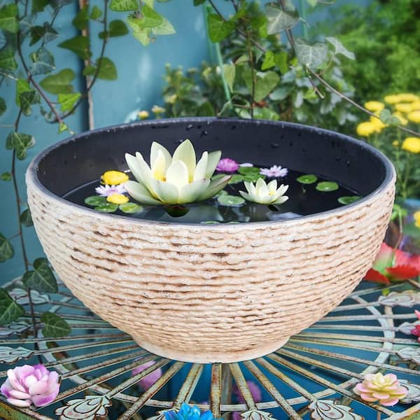 15.6in Earth Yellow Resin Garden Bowl Planter Weatherproof No Drainage Hole Indoor Outdoor Tabletop Water Feature