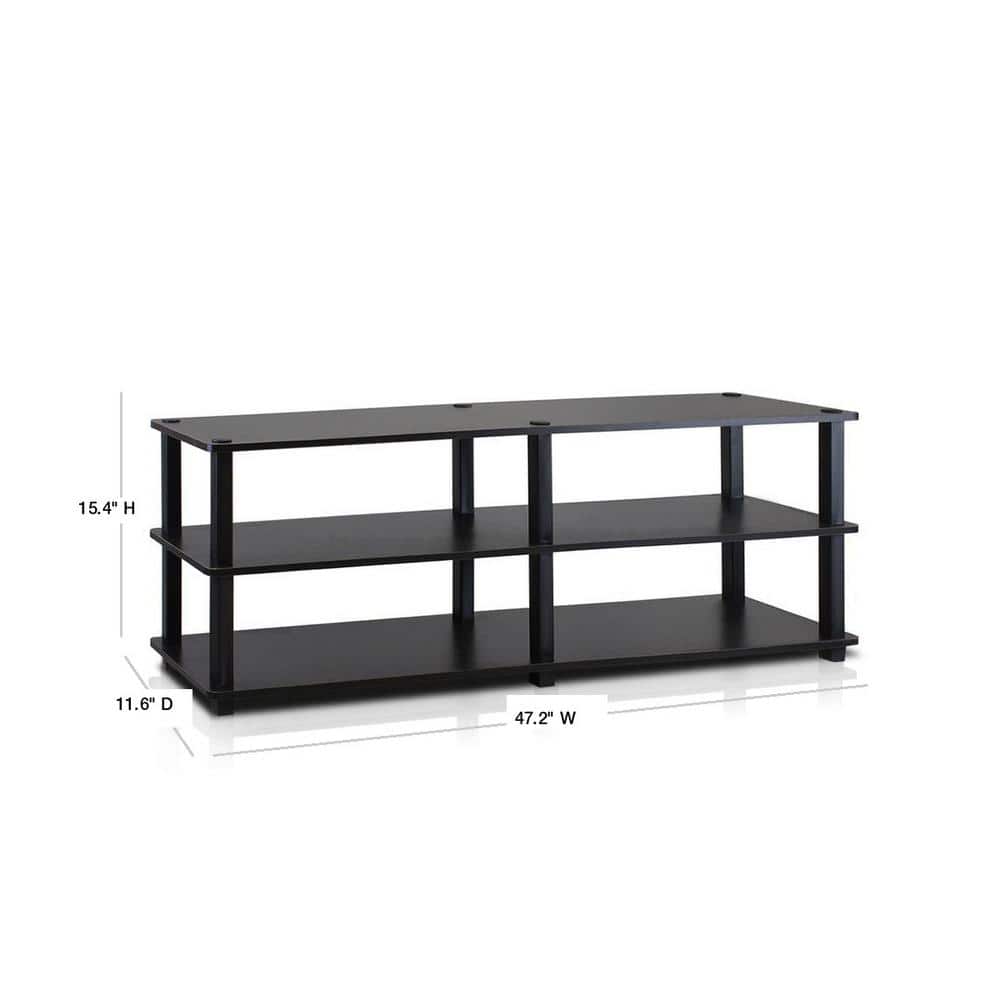 Espresso Black 3-Tier Rectangular TV Stand with Cabinet