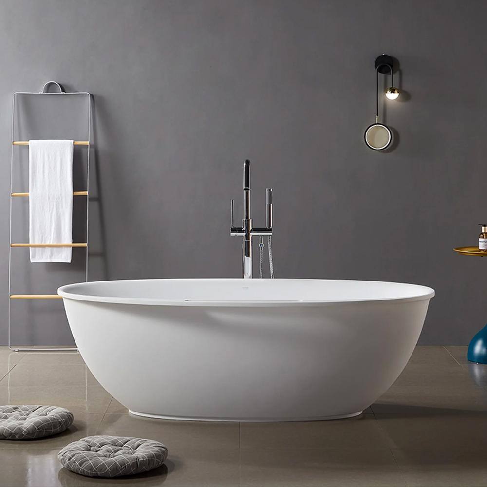 63 in. Matte White Solid Surface Freestanding Soaking Bathtub
