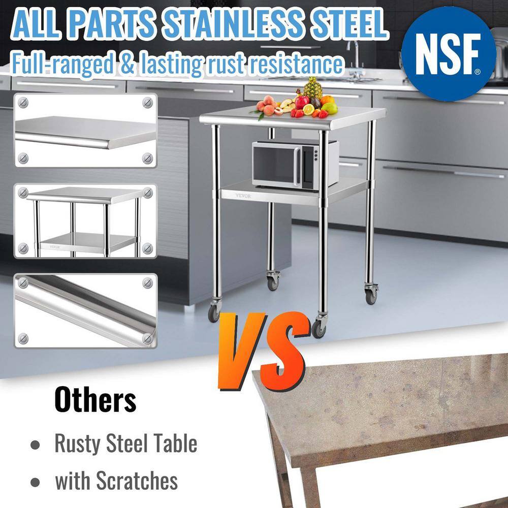 24" Stainless Steel Work Table with Galvanized Undershelf and Casters