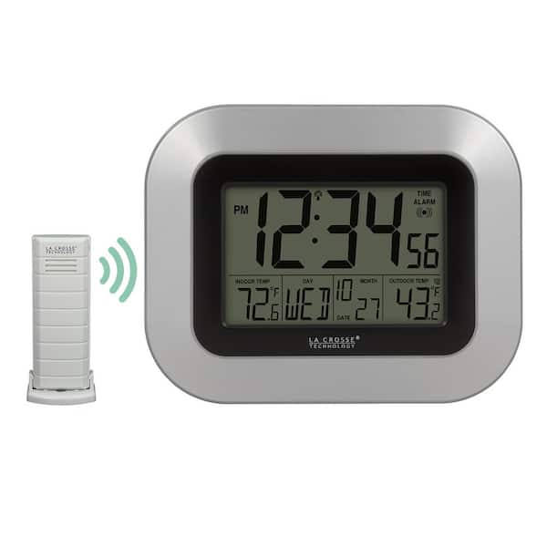 White Silver La Crosse Technology, La Crosse Technology Large Atomic Digital Clock With Outdoor Temperature In Silver