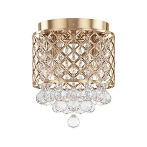 8.07 in. 2-Light Raindrop Crystal French Gold Flush Mount Mini Luxurious Ceiling Light Fixture