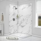 Elegance 36 in. x 48 in. x 80 in. 7-Piece Easy Up Adhesive Corner Shower Wall Surround in Calacatta White