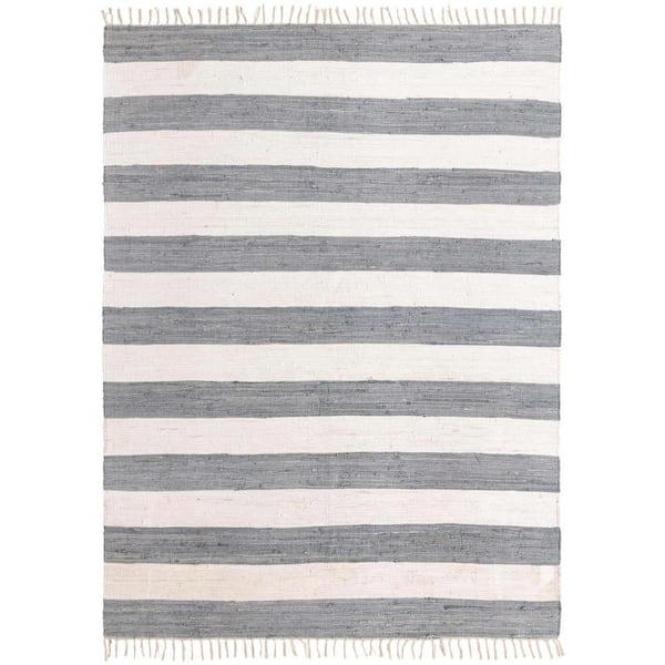 Unique Loom Chindi Rag Striped Gray 7' 10 x 11' 0 Area Rug