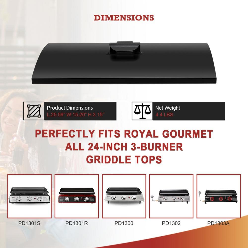 Black Steel 24-Inch Griddle Hard Cover with Rear Brackets