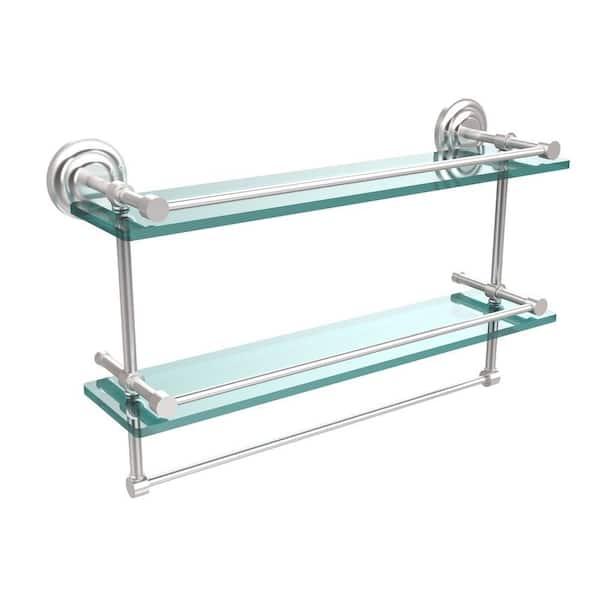 Allied Brass 22 in. L x 12 in. H x 5 in. W 2-Tier Gallery Clear Glass Bathroom Shelf with Towel Bar in Satin Chrome