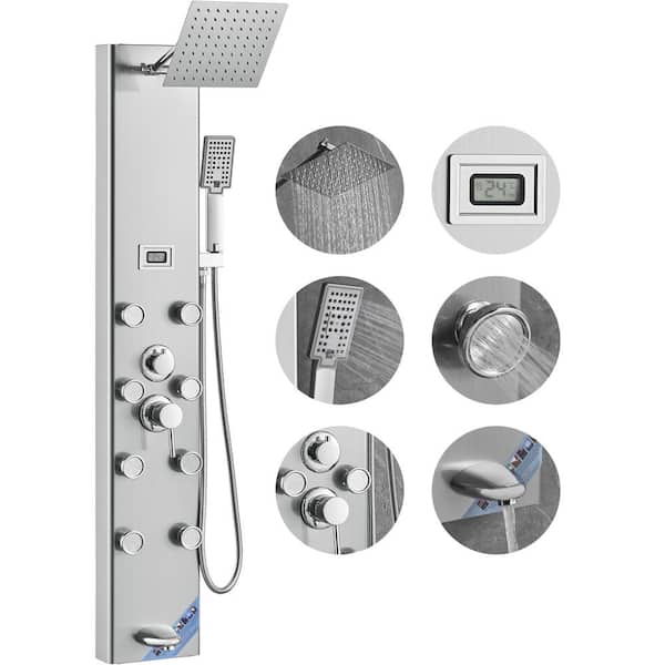 VEVOR Shower Panel System 5 Shower Modes Digital Display Shower Panel Tower 8 Massage Jets 3-Setting Handheld Shower Head