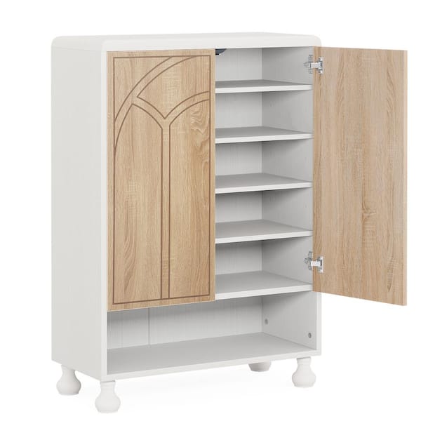 BYBLIGHT 13.77 in. D White 24-Pairs Shoe Storage Cabinet, Modern Free-Standing Shoe Cabinet with Doors, Entryway, Living Room