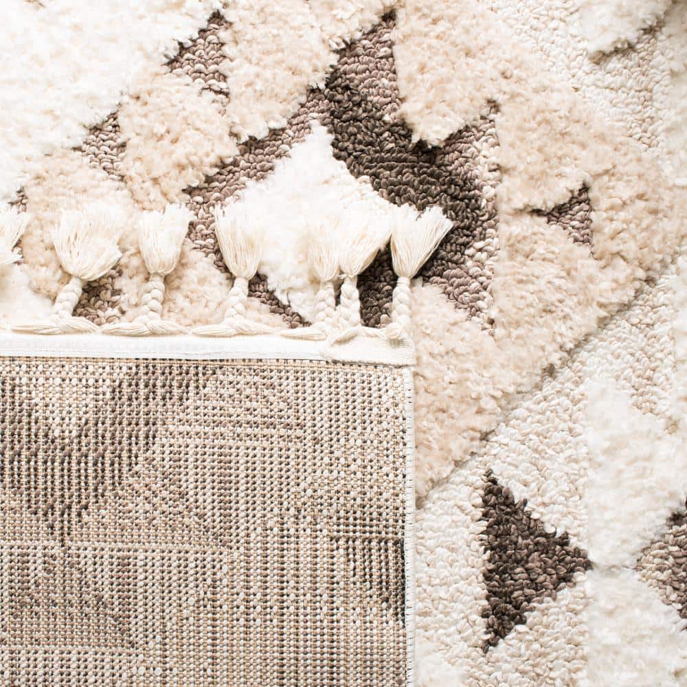 Ivory and Brown Diamond Shag Rectangular Rug