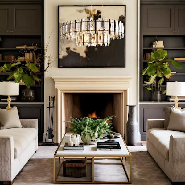 Noctiflorous 10-Light Matte Black and Plating Brass 2-Tier Drum Chandelier with Crystal Strips and No bulbs Included