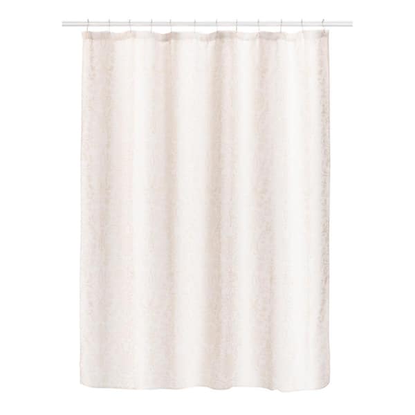 Laura Ashley Jacquard 70 in. x 72 in. Taupe Tinsley Fabric Shower Curtain