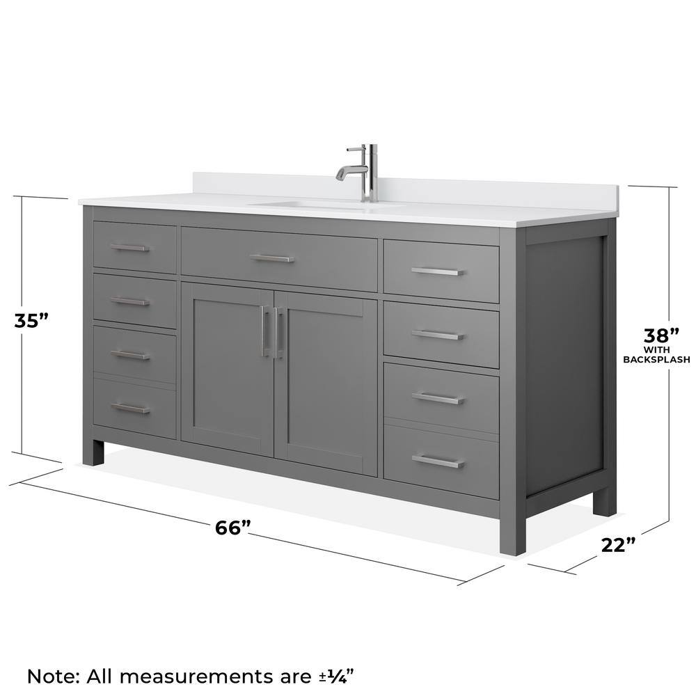 Beckett 66" Gray Freestanding Single Bathroom Vanity with Cultured Marble Top