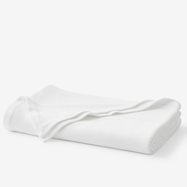 Legends Hotel Garter Stitch White Cotton Full/Queen Blanket