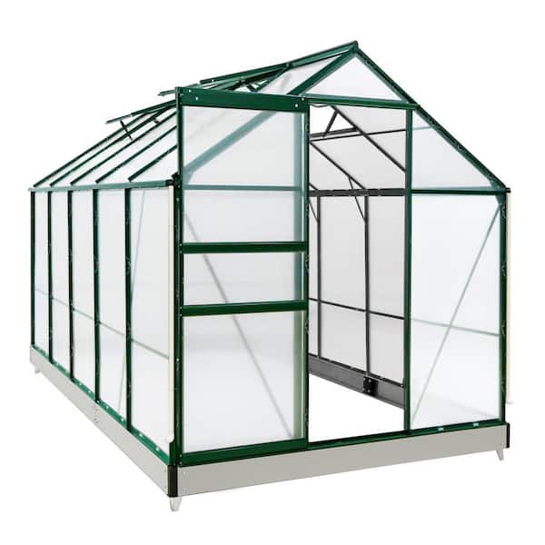 6ft.x 10ft.x 7ft. Walk-in Polycarbonate Greenhouses for Gardening Plants with Vent Sliding Door Drainage PC Panel, Green
