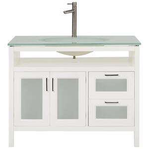 Monica 43 in. W Vanity in White with Tempered Glass Vanity Top in Clear with Tempered Glass Sink