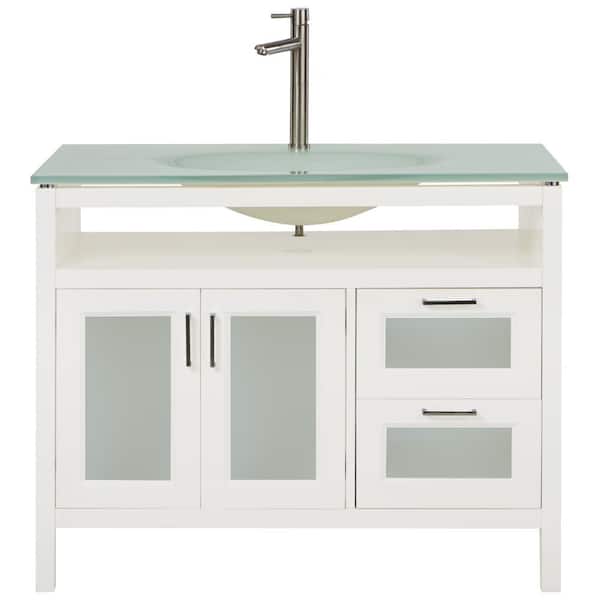 Home Decorators Collection Monica 43 in. W Vanity in White with Tempered Glass Vanity Top in Clear with Tempered Glass Sink