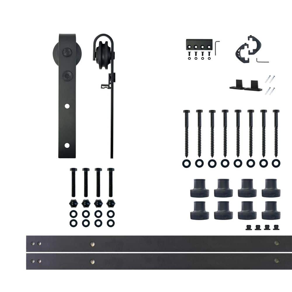 11 ft./132 in. Black Rustic Non-Bypass Sliding Barn Door Track and Hardware Kit for Single Door price history on PriceWatchPro