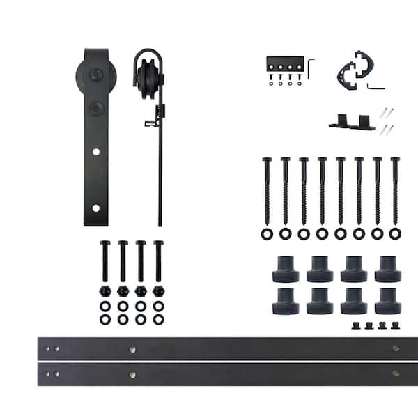HOMACER 11 ft./132 in. Black Rustic Non-Bypass Sliding Barn Door Track and Hardware Kit for Single Door