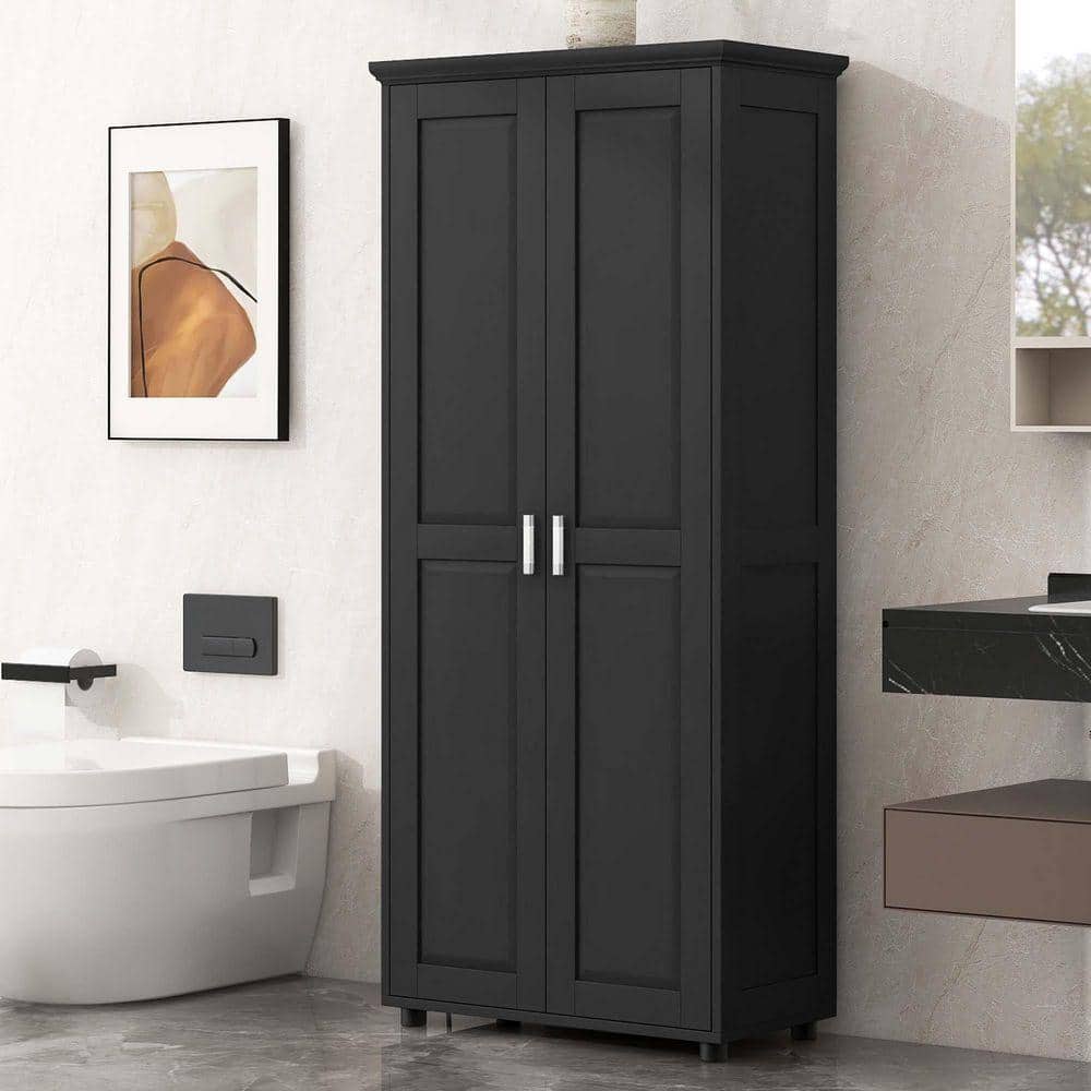 KABAブラック38 29 in. W x 15 in. D x 71 in. H Black Bathroom Linen Cabinet